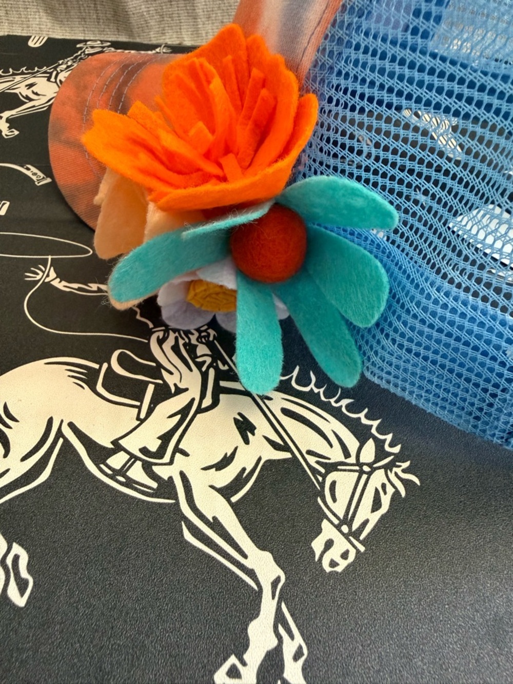 Tie-Dye Orange & Blue poppy Flower Trucker Hat - Picture 6 of 8